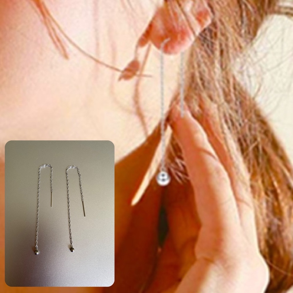 🆕NIP: 925 Ball Bead Dangle Threader Earrings - Picture 3 of 6